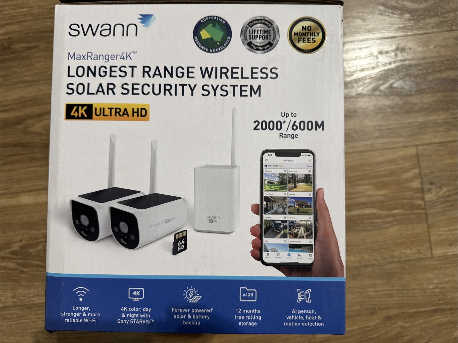 Swann MaxRanger Version 2 4K Solar Wireless Security System Base Station + 2 Cam
