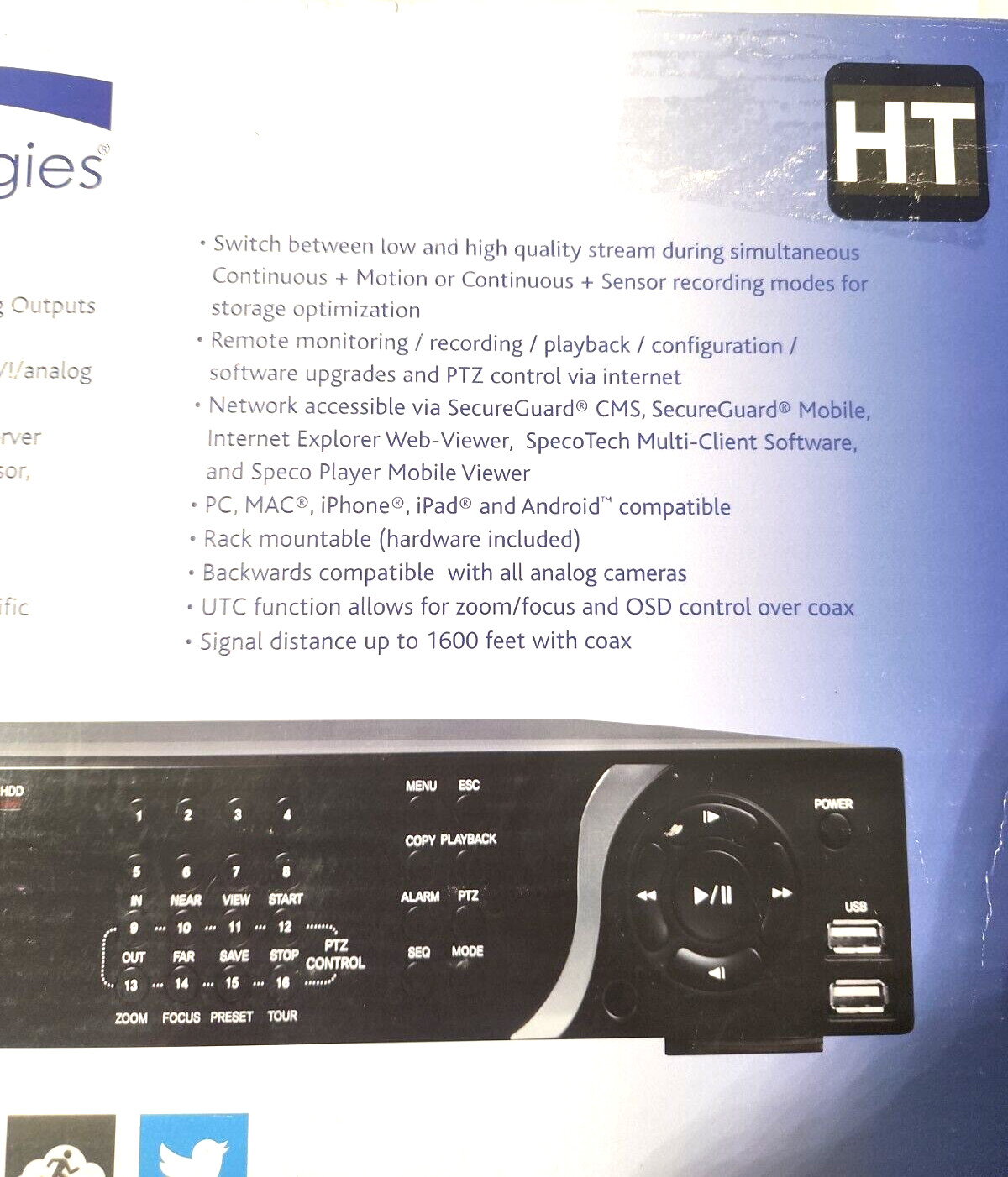 New Speco D8HT3TB 8 CH HD TVI & Analog Full Hybrid Digital Video Recorder DVR