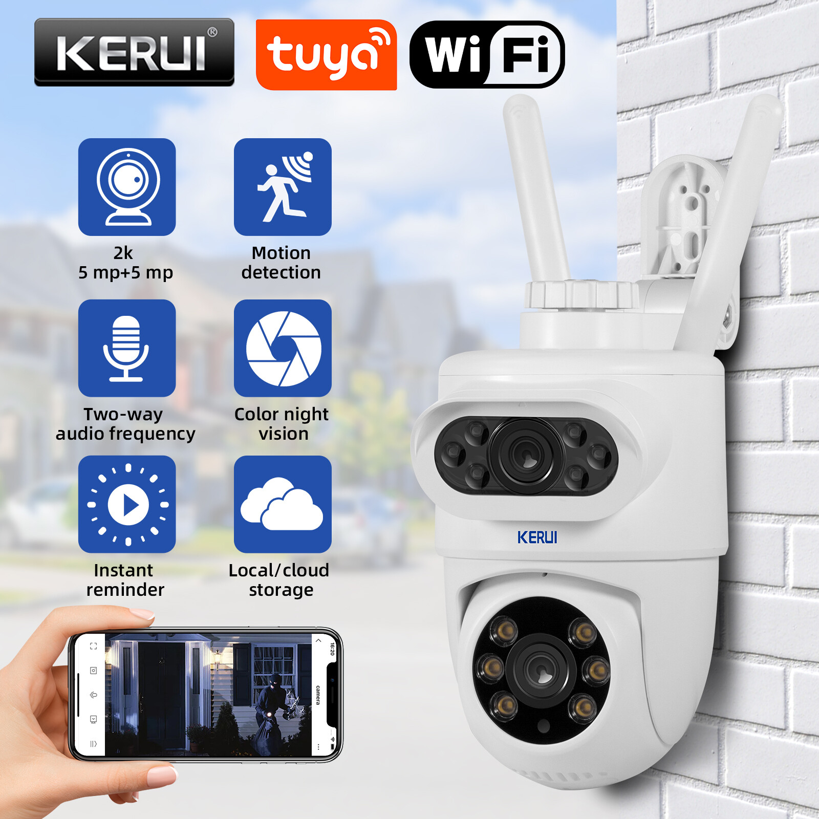 Dual lens security camera Wireless 10MP HD WiFi IP PTZ Home outdoor camera