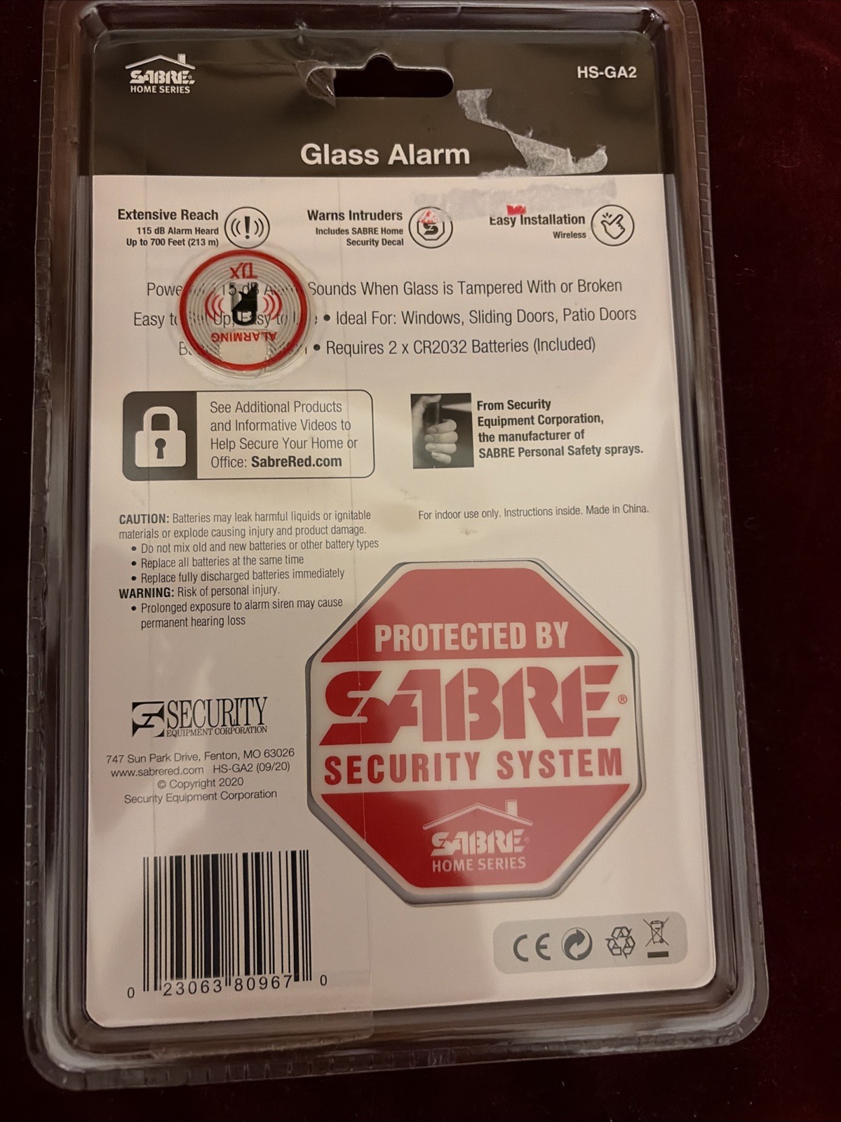 SABRE HS-GA2 Wireless Window Glass Break Vibration Detector Alarm 2 Pack