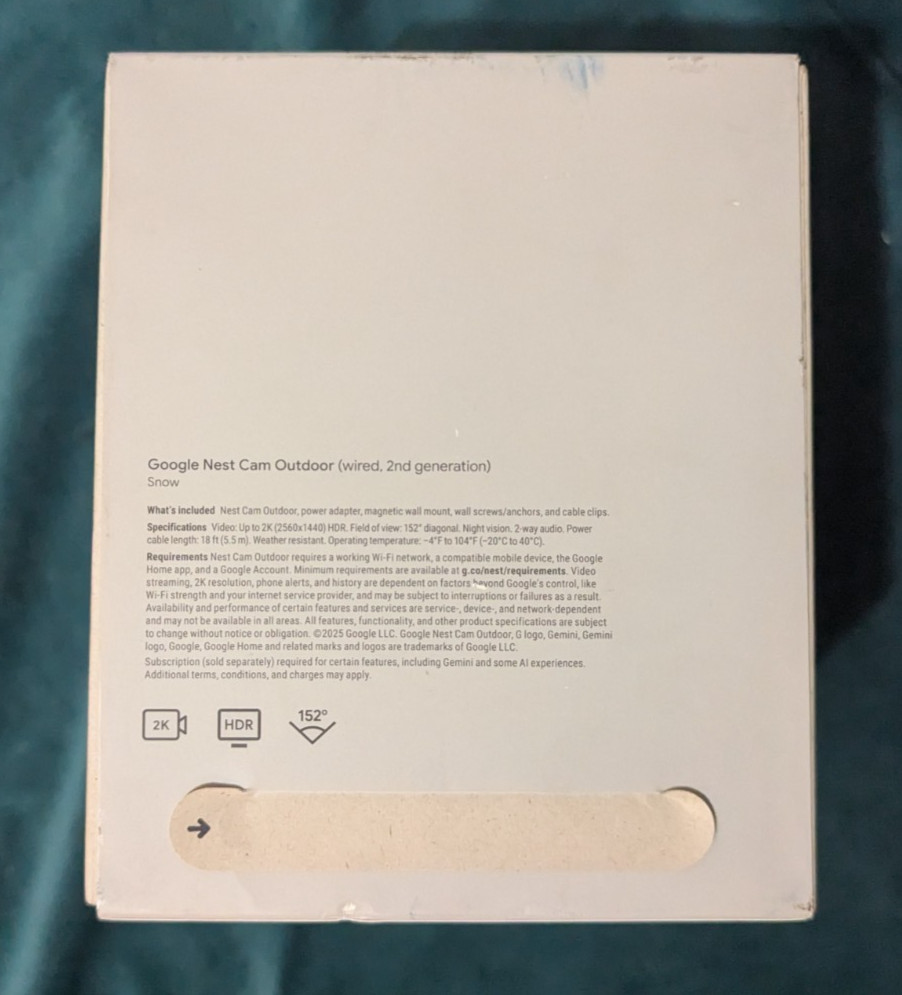 Google Nest Cam Outdoor 2nd Gen 2K Wired