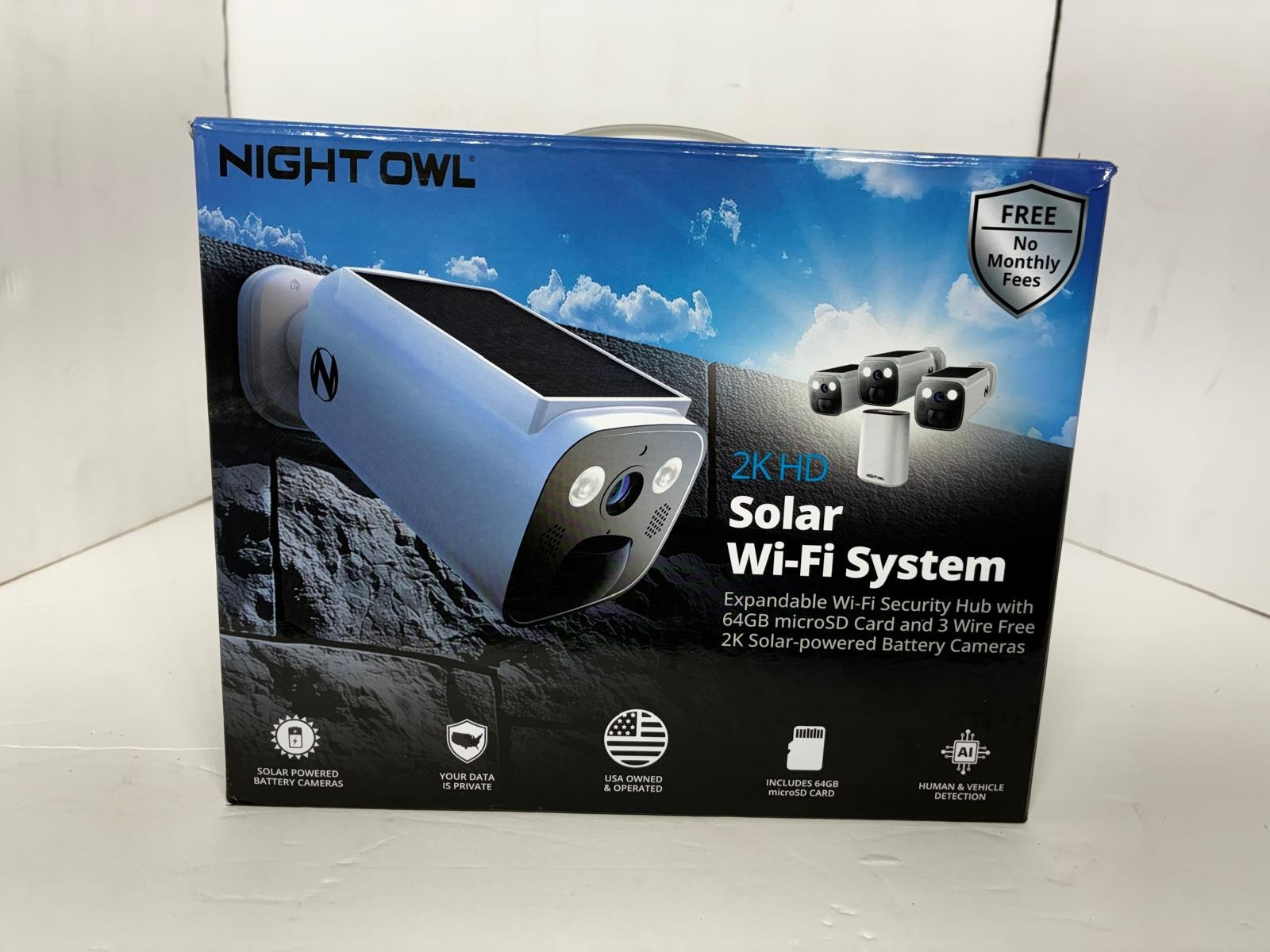 Night Owl 8-Channel 2K 64GB Hub Recorder Security System with 3-Battery Solar