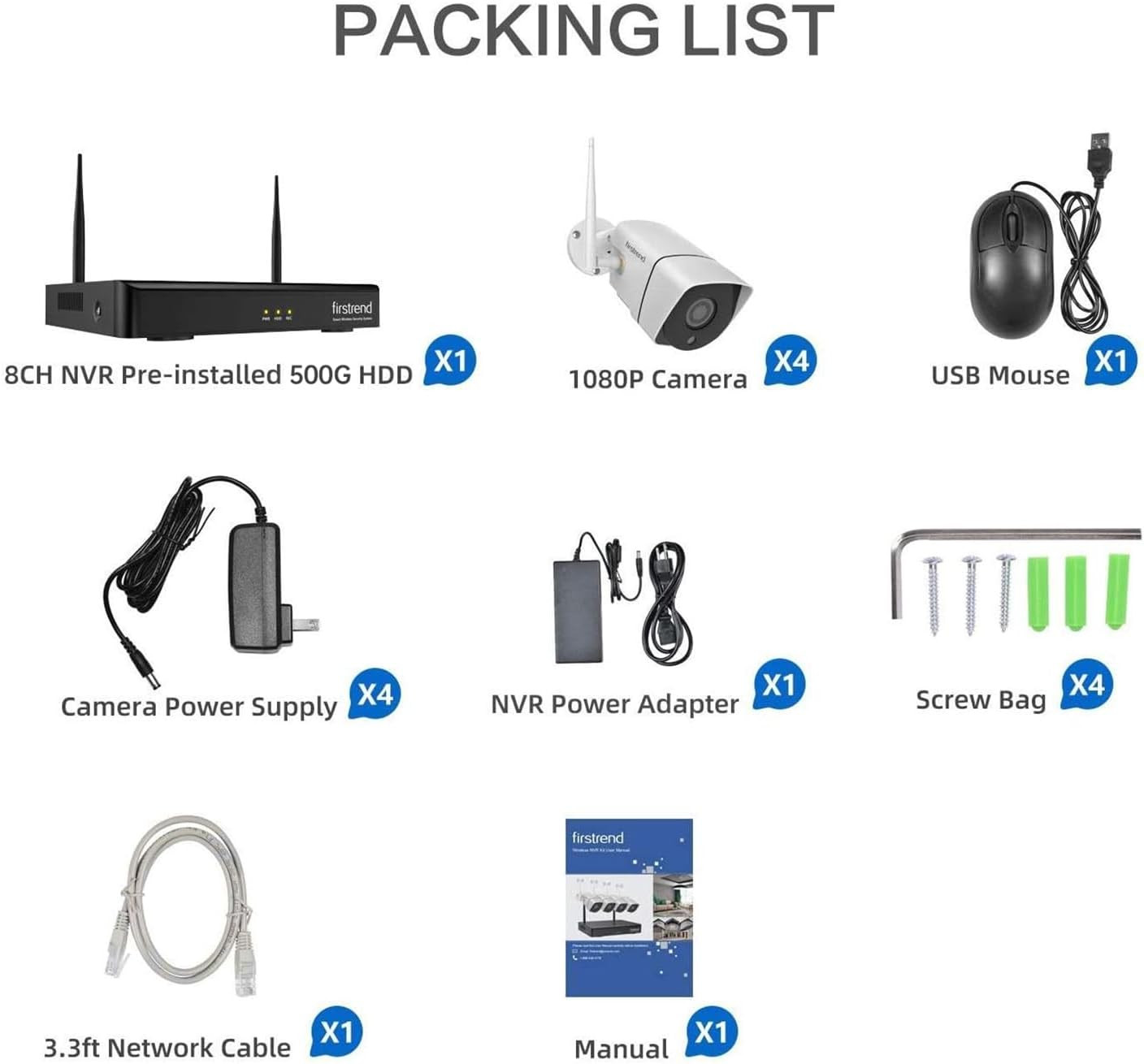 1080P Wireless Outdoor Security Camera System with 24/7 Recording & No Fees
