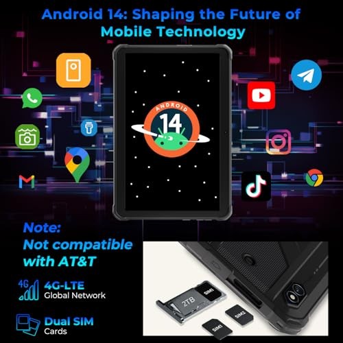 R8 Waterproof Tablet Android 14, 10.1inch HD+ Rugged Tablet, 10800mAh, Orange