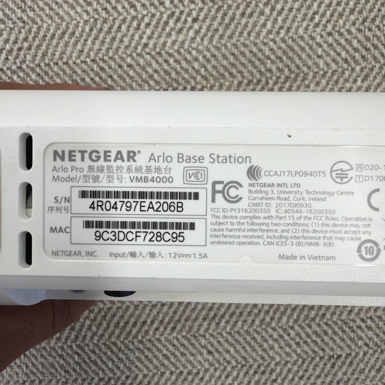 Netgear Arlo Pro Base Station VMB4000 Smart Home Hub No Power Cord (UNIT ONLY)