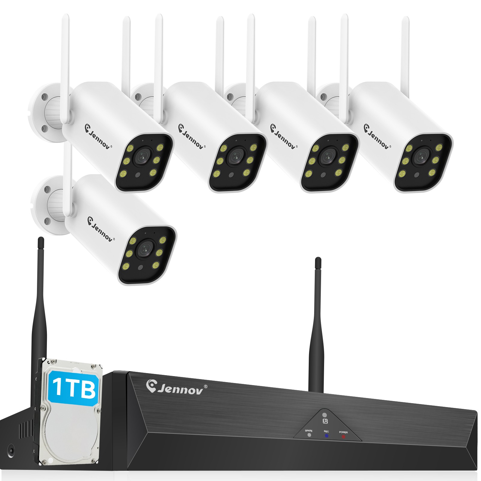 JENNOV 5MP 10CH NVR Outdoor Wifi IP Security Camera System 24/7 Record 1TB HDD