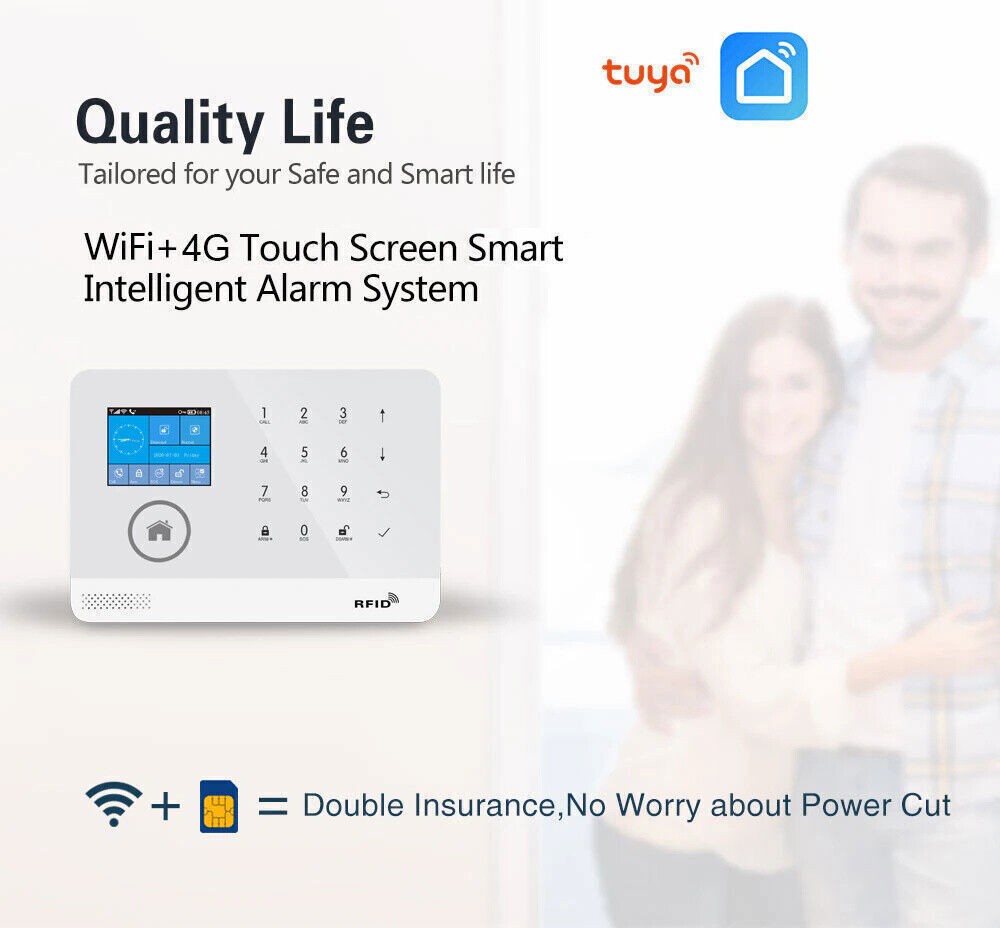 TUYA WiFi+US 4G GSM Smart Home Security Alarm System w/Keypad PIR Door Sensor