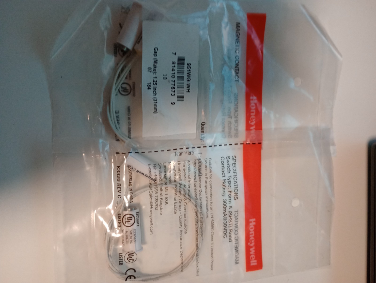 Set Of (2) Honeywell Magnetic Contacts 951WG-WH 3/8″ Recessed Stubby Contact