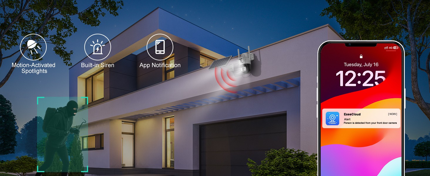 WiFi 4MP Wireless Solar Power PTZ Camera Security CCTV Surveillance Home Outdoor