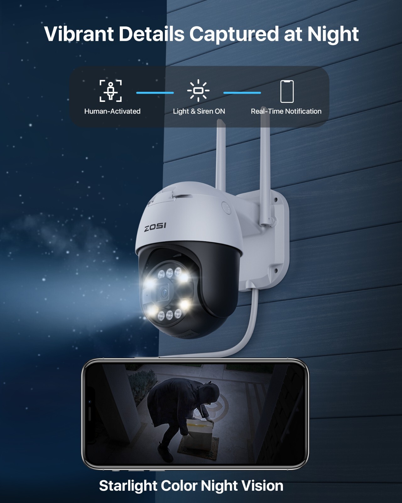 ZOSI 2/3/5MP WiFi Security IP Camera Outdoor 2-Way Talk AI Human/Face/Car Detect