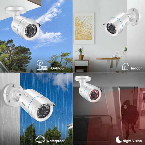 ZOSI 4PK 1080P HD Home TVI Security Cameras Outdoor CCTV Night Vision Alert IP66