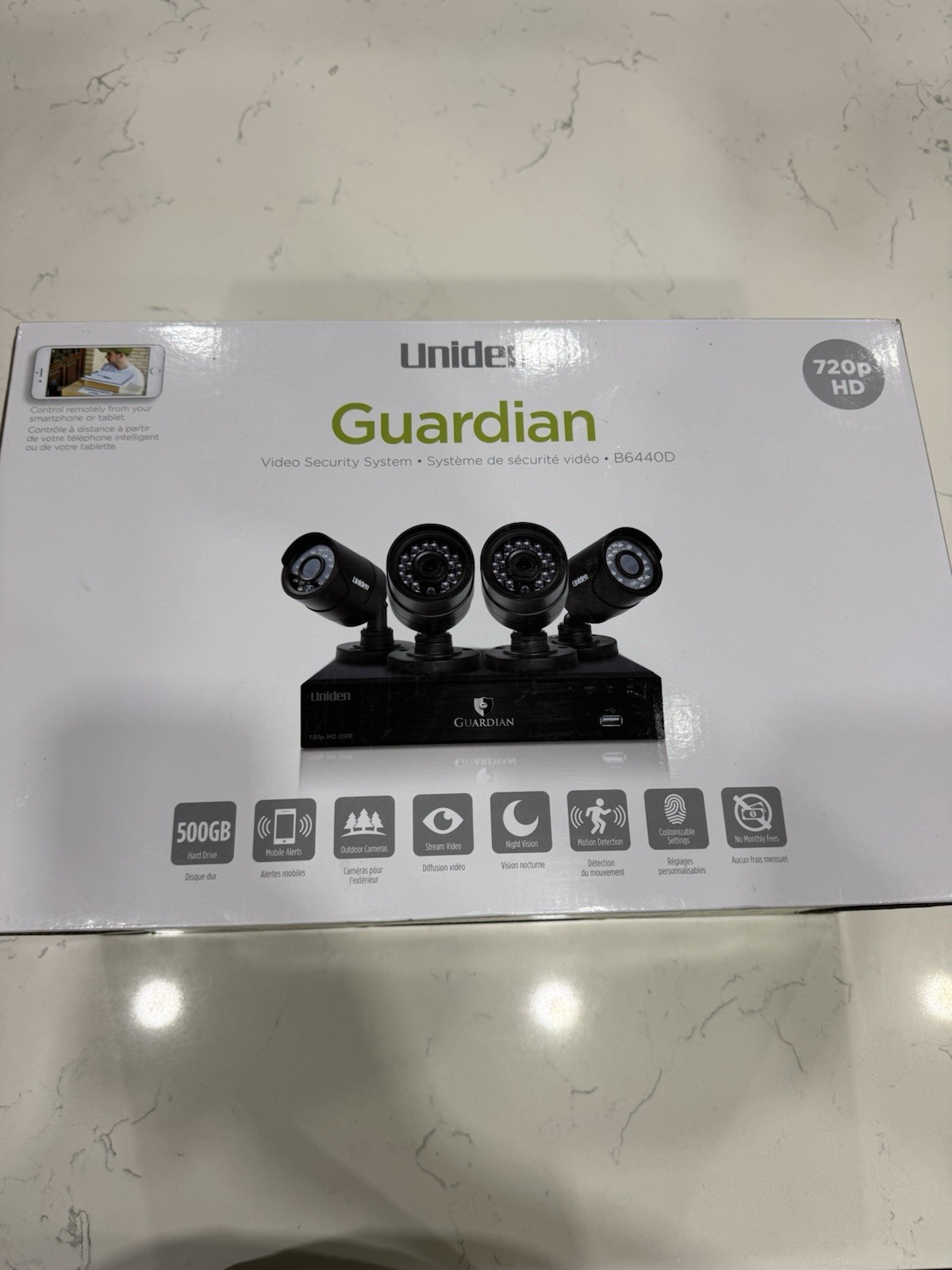 Uniden Guardian B6440D Video Security System 4-Channel DVR 4 Cameras 500GB