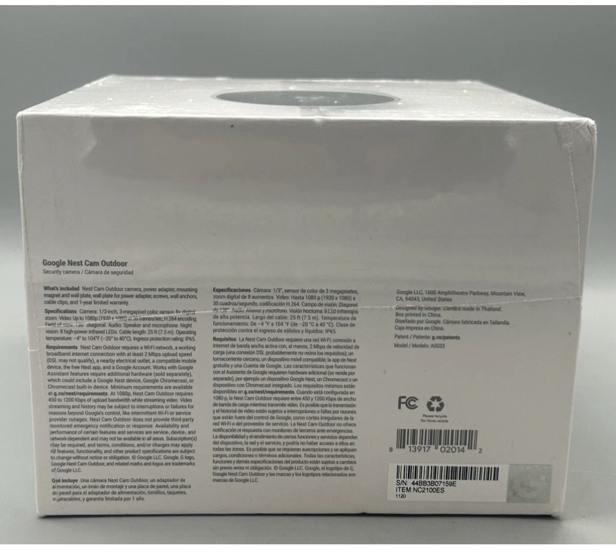 NEST Cam Outdoor Security Camera Model NC2100ES – Sealed NEW (Not Google Cam)
