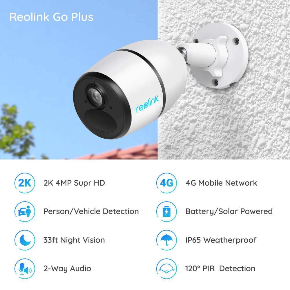 Reolink Go Plus 4G LTE Security Camera Battery Powered Outdoor 4MP Solar Panel