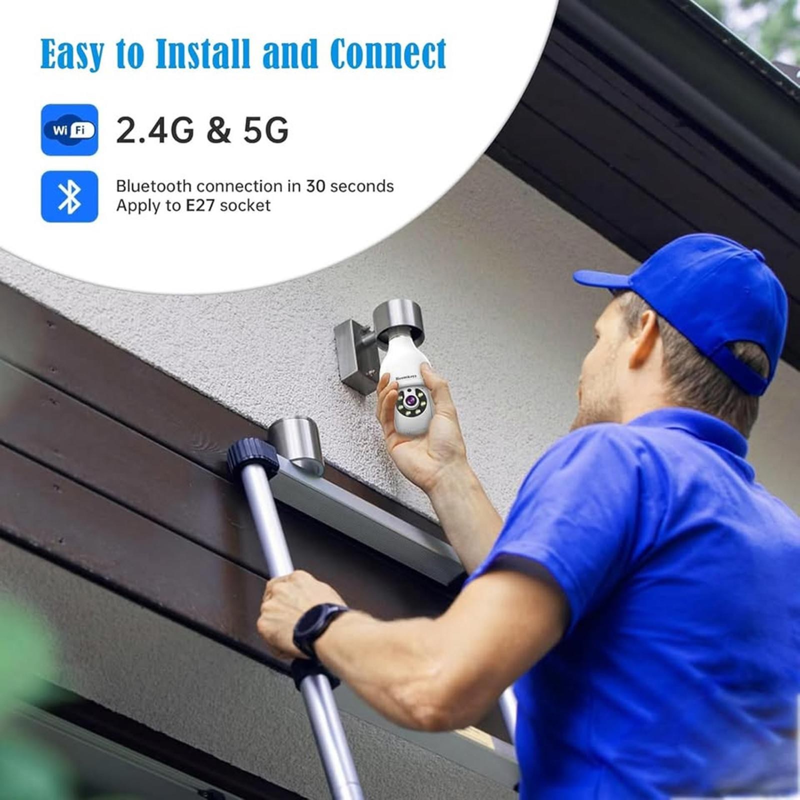 Light Bulb Security Camera WiFi 360° Motion Tracking, Color Night Vision