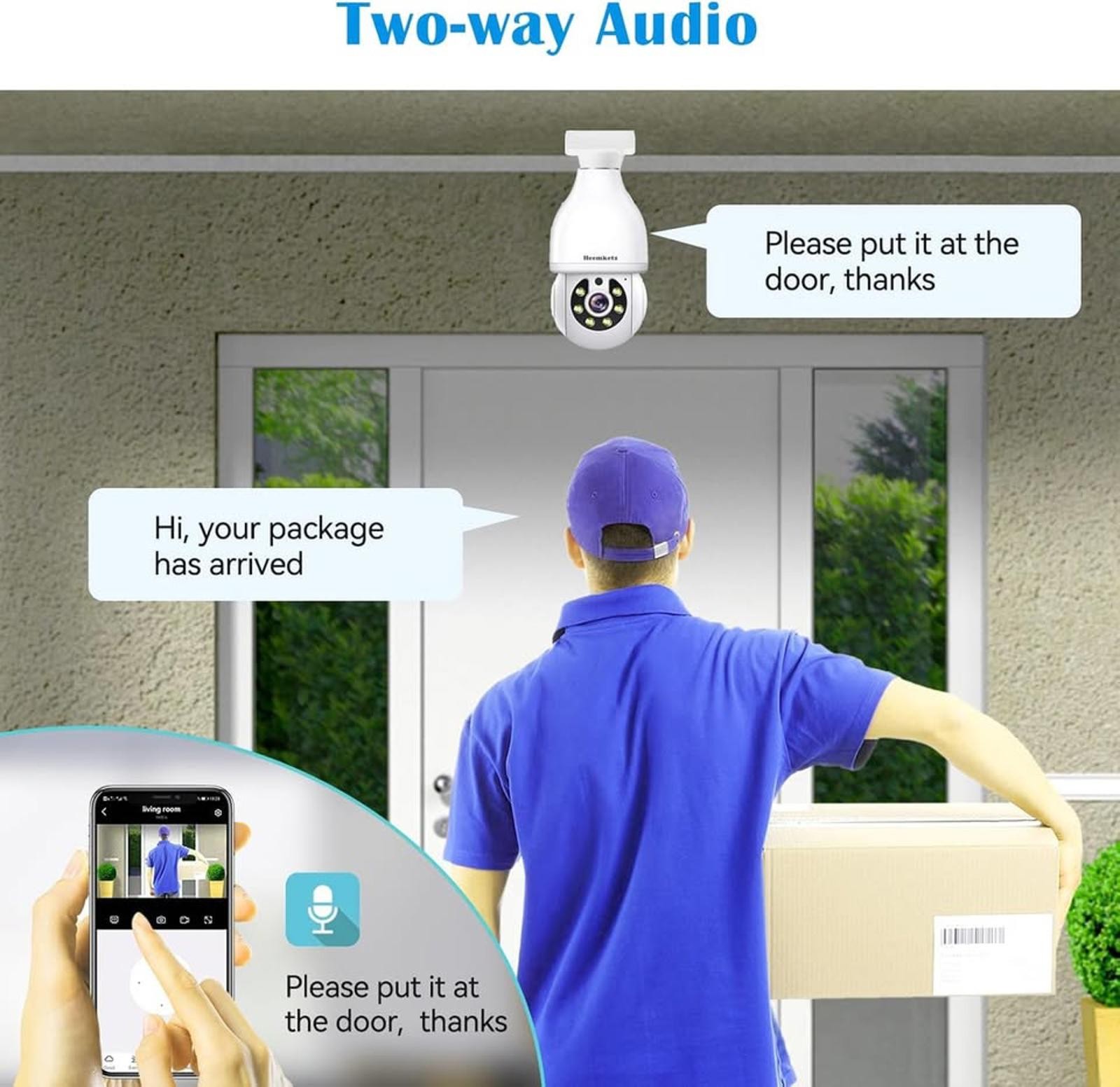 Light Bulb Security Camera WiFi 360° Motion Tracking, Color Night Vision