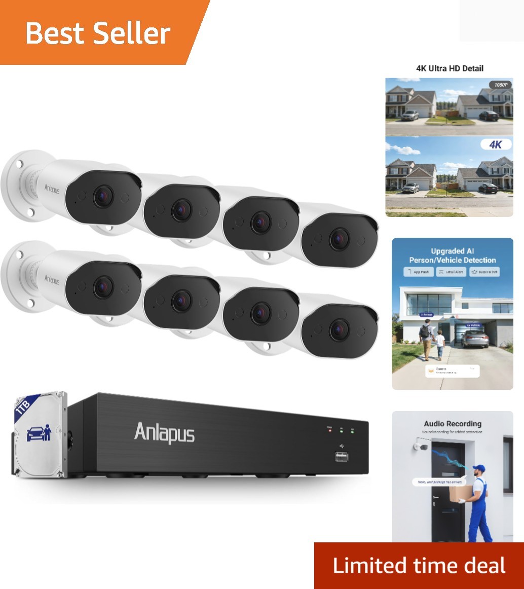 8CH 4K Security Camera System with Audio, 8pcs 8MP Wired CCTV Cameras Outdoor…