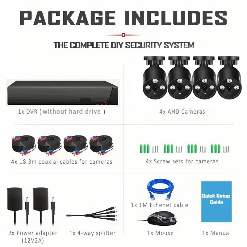 4MP Lite 4CH DVR CCTV Security System Outdoor Camera Home Surveillance 500GB