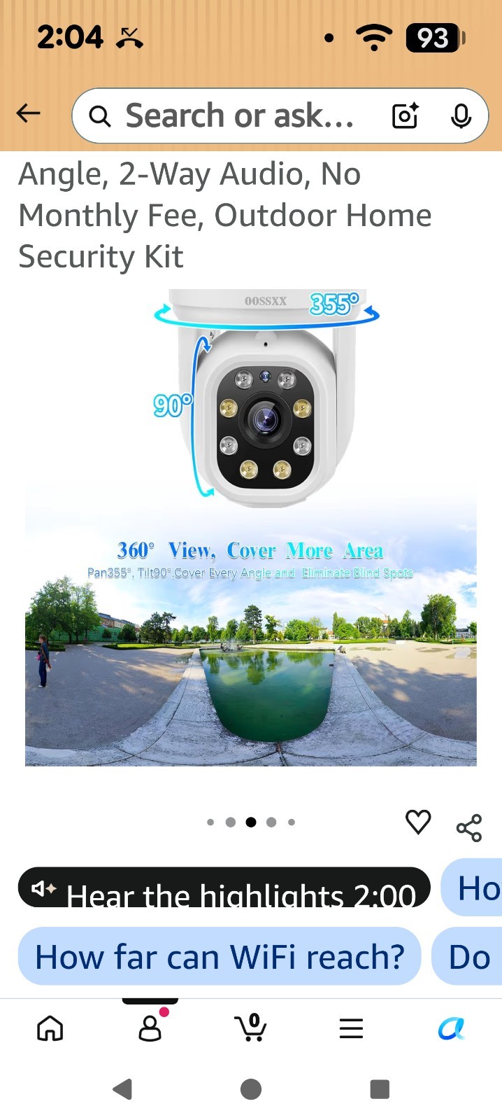 OOSSXX 4-Camera 5MP Wi-Fi Security System 2TB, Outdoor Pan/Tilt Night Vision