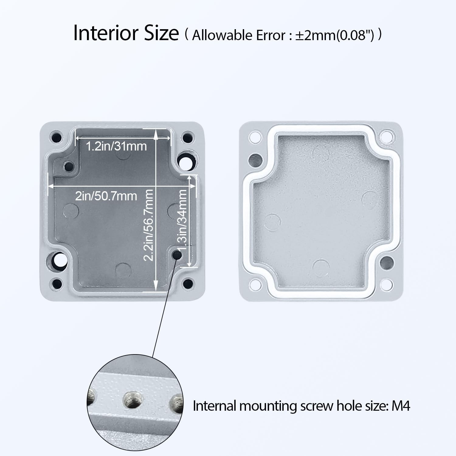 LeMotech Aluminum Alloy Metal Junction Box IP67 2.5″x2.2″x1.3″, grey