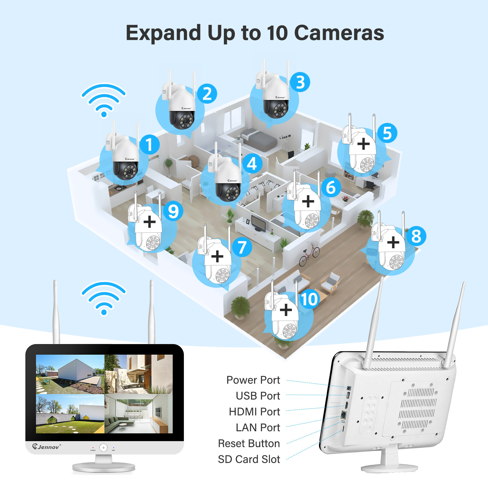 5MP 10CH Wireless Home Security Camera CCTV System WiFi 1TB NVR 24/7 Recorder