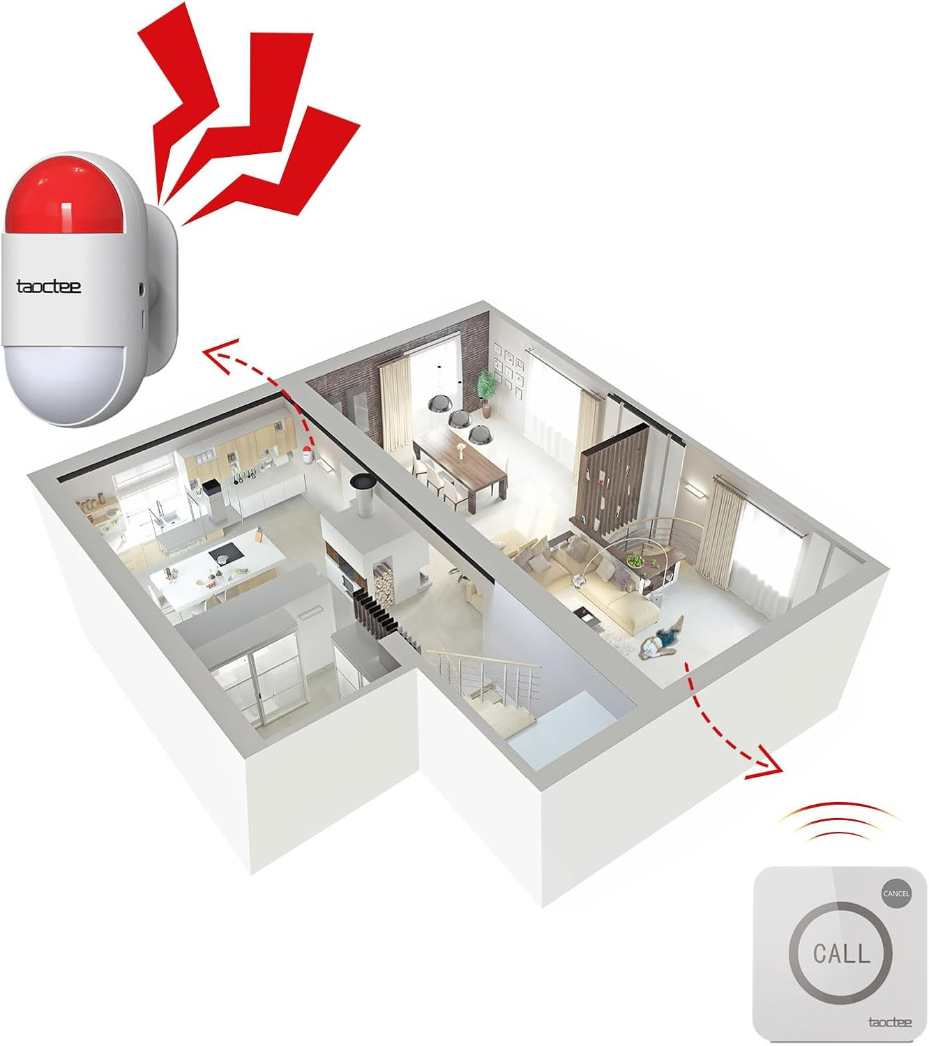 Panic Button Alarm for House Remote Control Strobe Siren Alarm System Sound & Li