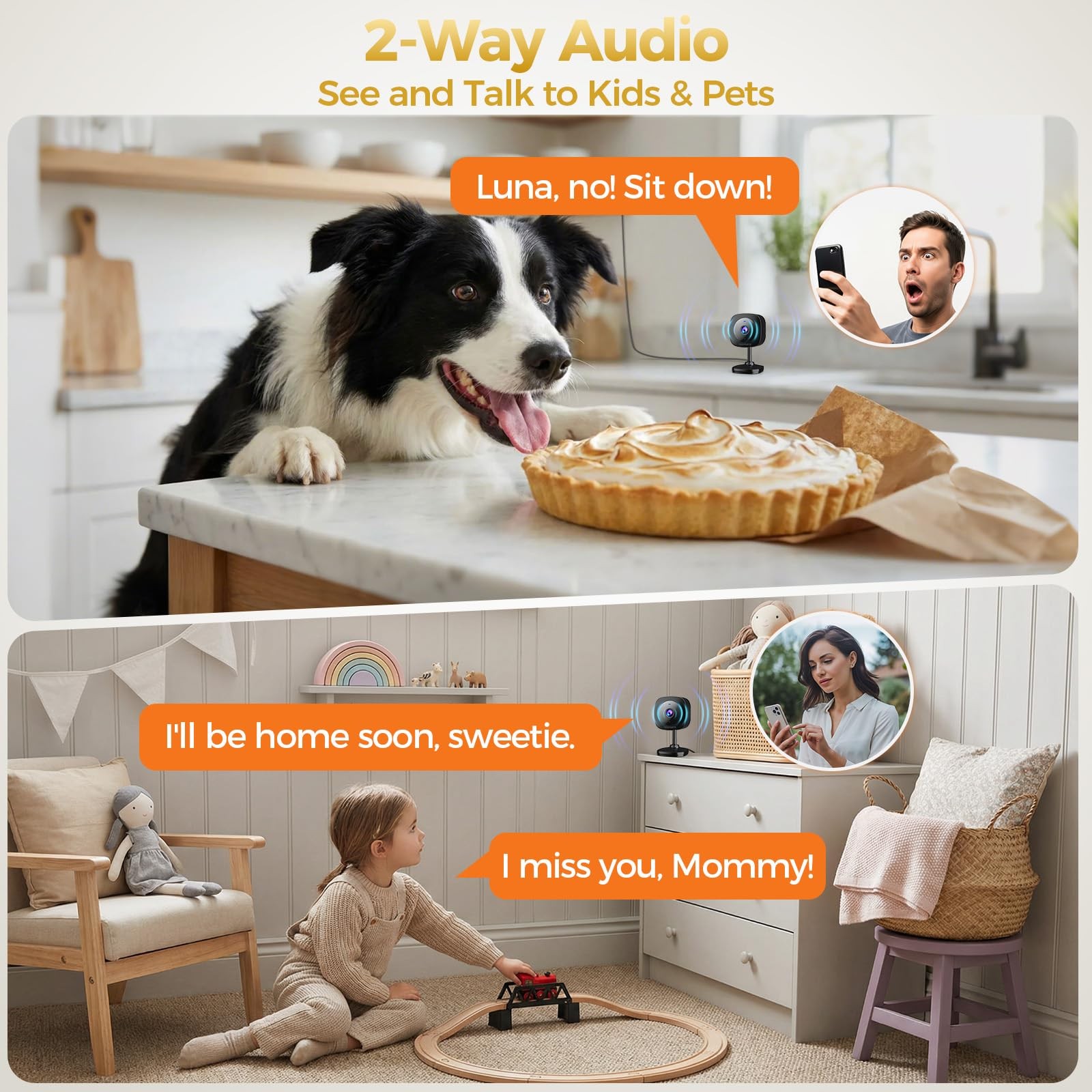 ZEEPORTE 2K Indoor Cameras for Home Security – Baby Monitor and 2-Pack, Black