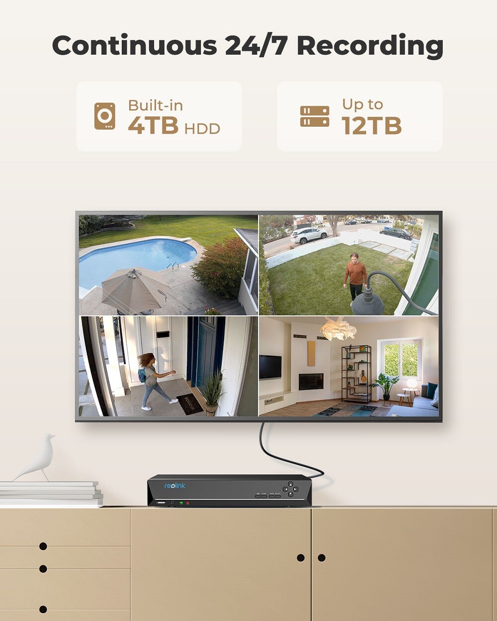 Reolink 4K 16CH 4TB NVR PoE Security Camera System 24-7 Recording RLK16-800B8