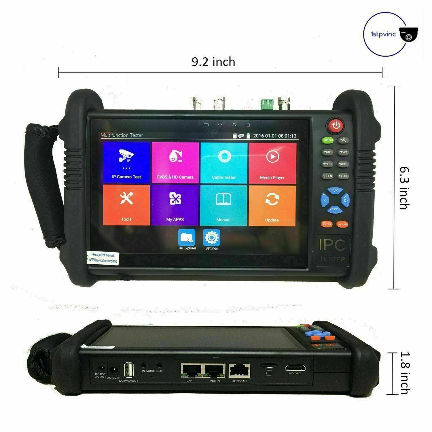 1PV 7″ CCTV Tester Monitor for Security System IP TVI/AHD/CVI Analog Camera
