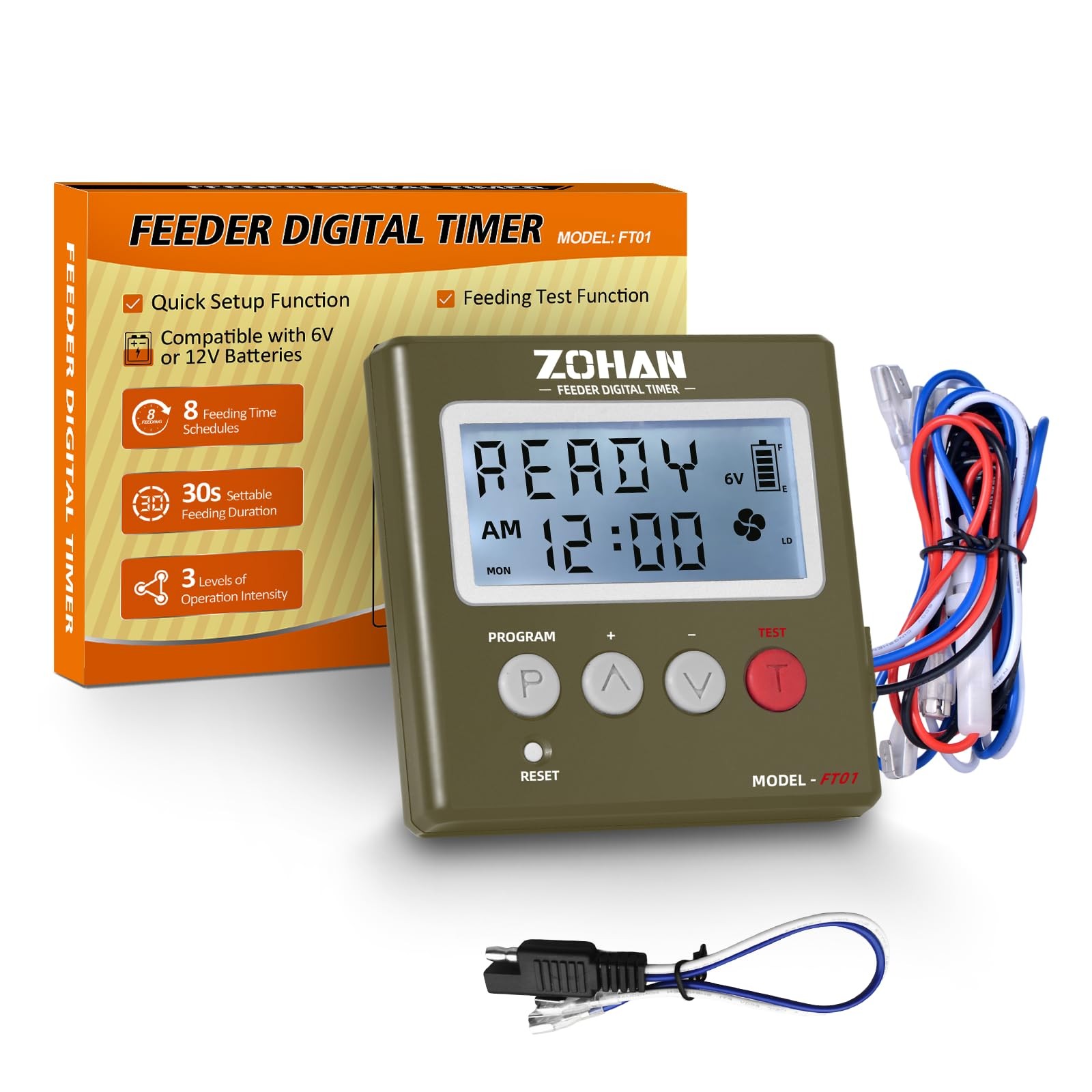 ZOHAN FT01 Deer Feeder Timer – Universal 6V/12V 24h Automatic AMY GREEN