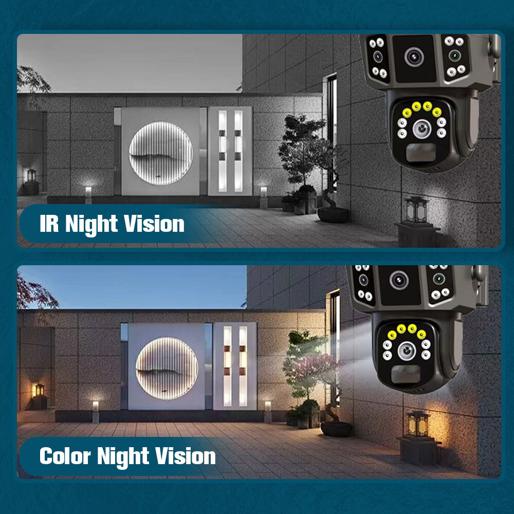 9MP4K Dual Screen Solar Camera Outdoor Wireless WiFi PTZ Dual Lens Security