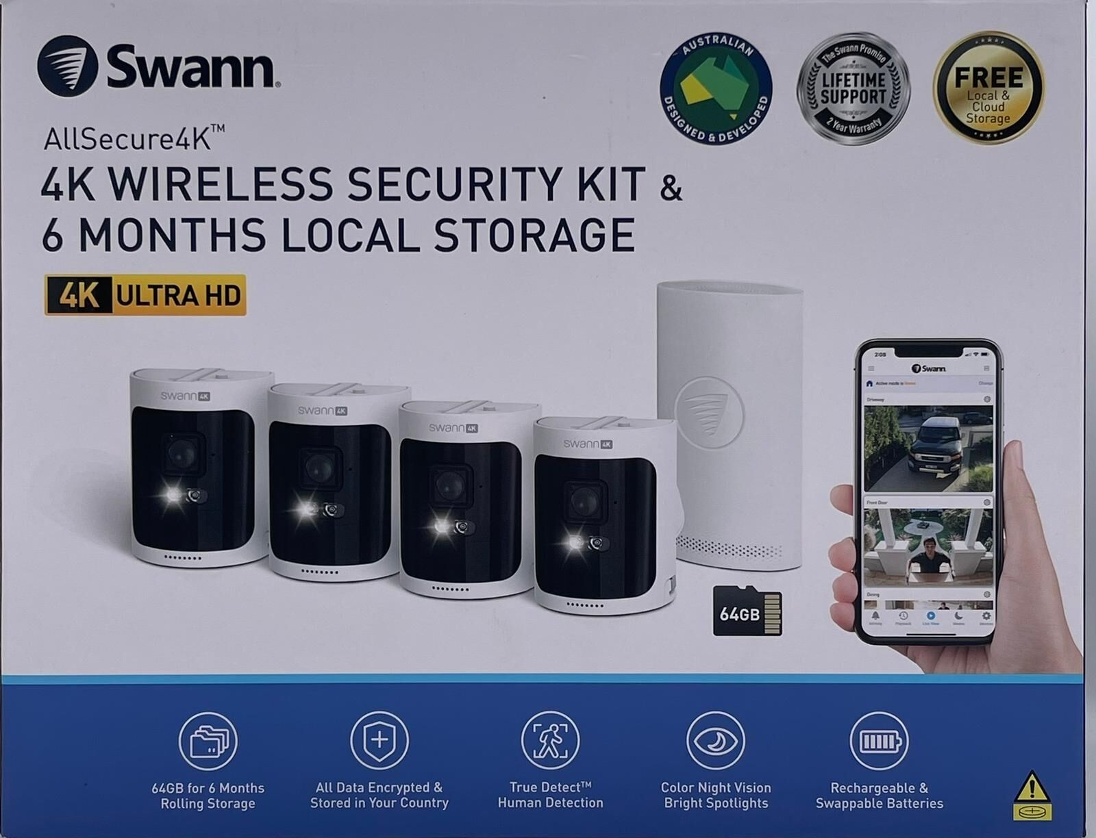 Swann AllSecure 4K Wireless Security Camera Kit NVR Tower Local Cloud Storage
