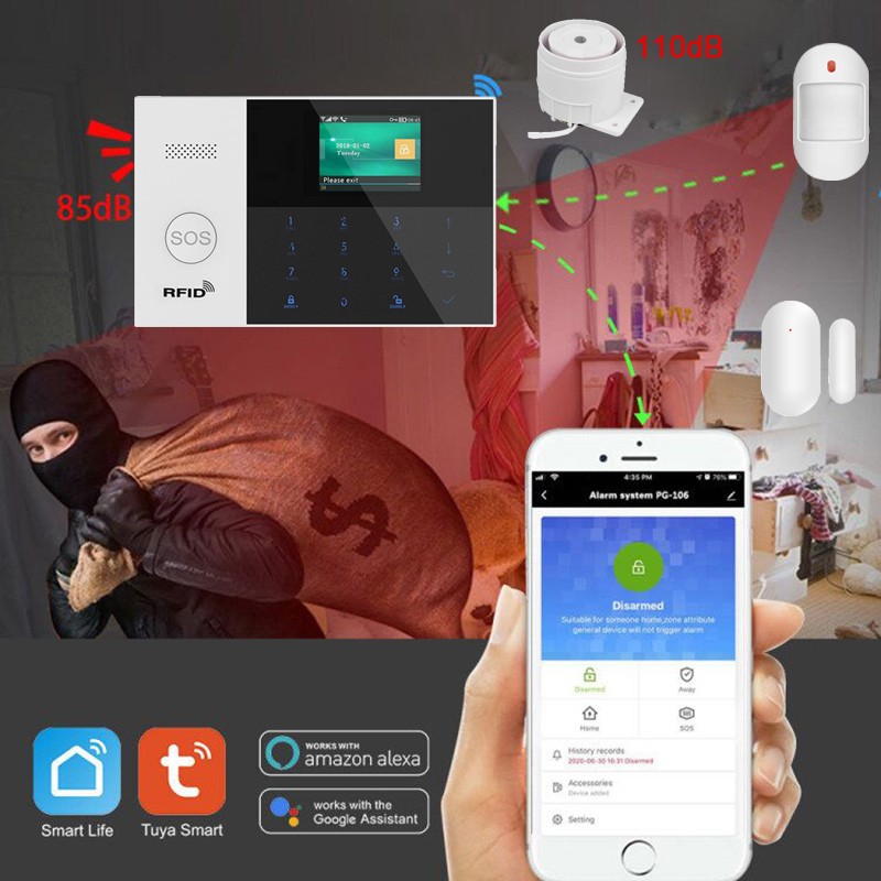 TUYA WIFI APP GSM Wireless Home/Office Security Alarm Burglar System+RFID Tag