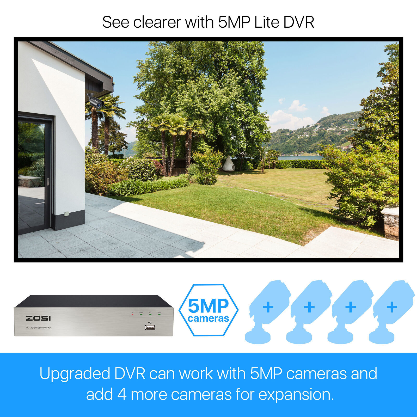 ZOSI 8CH 2MP Security Camera System H.265+ 5MP Lite HDMI DVR Home Weatherproof