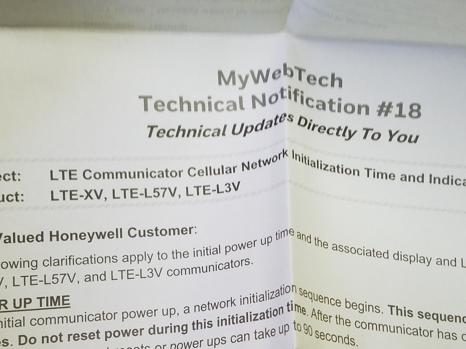 Honeywell LTE-L57V Verizon Communicator Lynx Touch