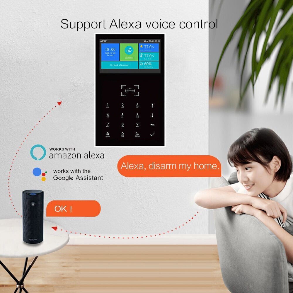 Tuya WiFi+4G GSM SMS Wireless Home Security Alarm System+Amazon Alexa+Google