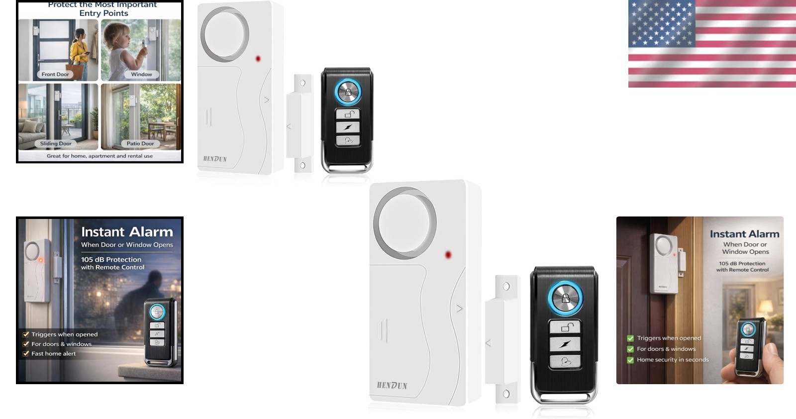 Easy Install Remote Door Alarm System – 105dB Chimes – 2-Pack Security Sensors