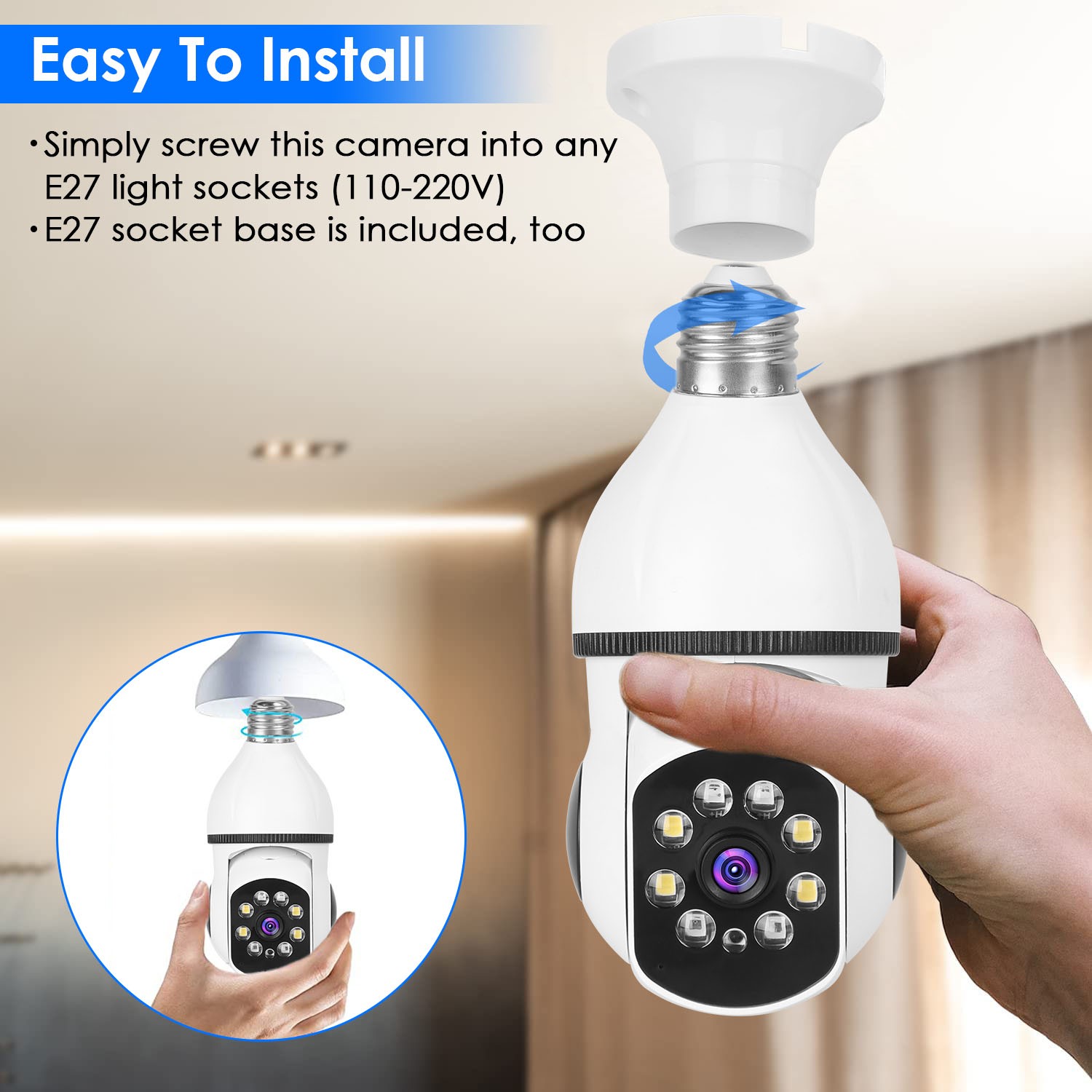 1Pc E27 WiFi Bulb Camera 1080P FHD WiFi IP Pan Tilt Security Surveillance Camera