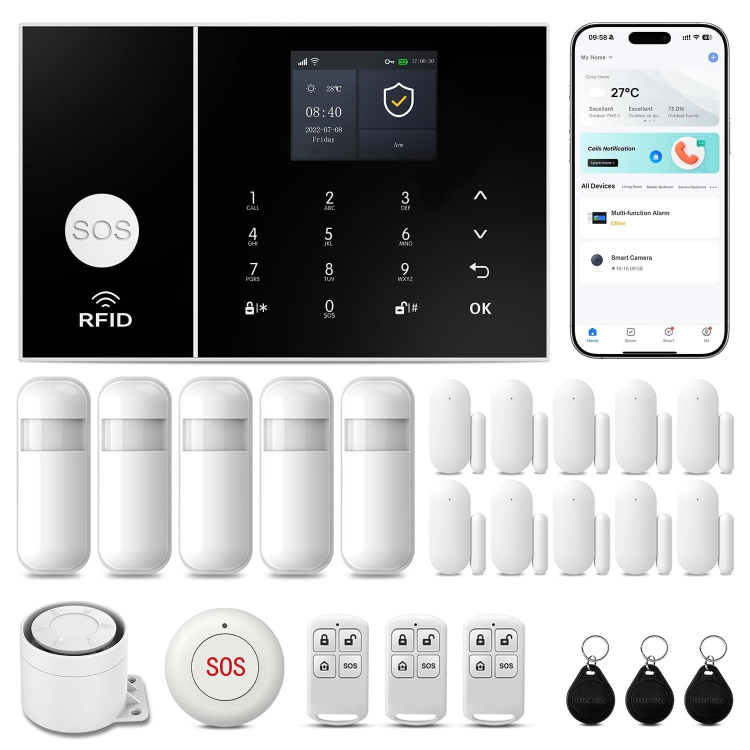 Home Security Wireless Alarm System, 24Pcs WiFi/GSM/4G, Loud Siren, Motion Senso