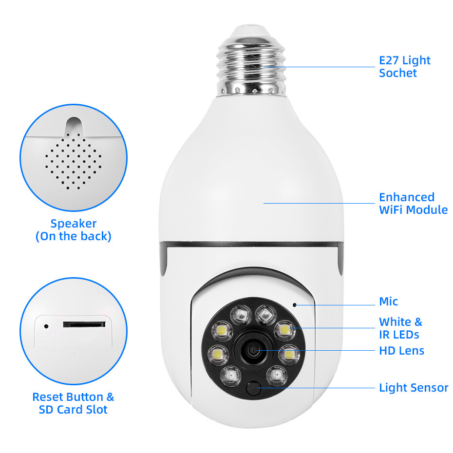 KERUI 360° 1080P Light Bulb Camera Wi-Fi IR Night Smart Home Wireless Security