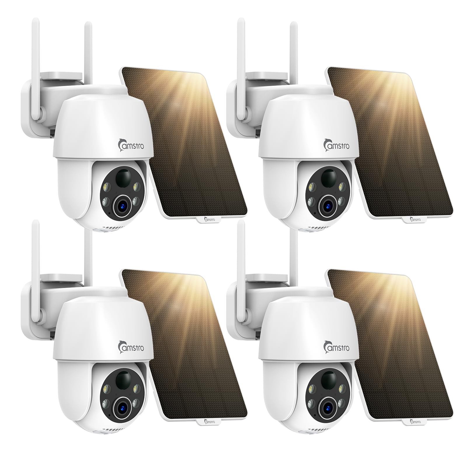 CAMSTRO Solar Security Cameras Wireless Outdoor 4 Pack, WiFi 6 Dome, White