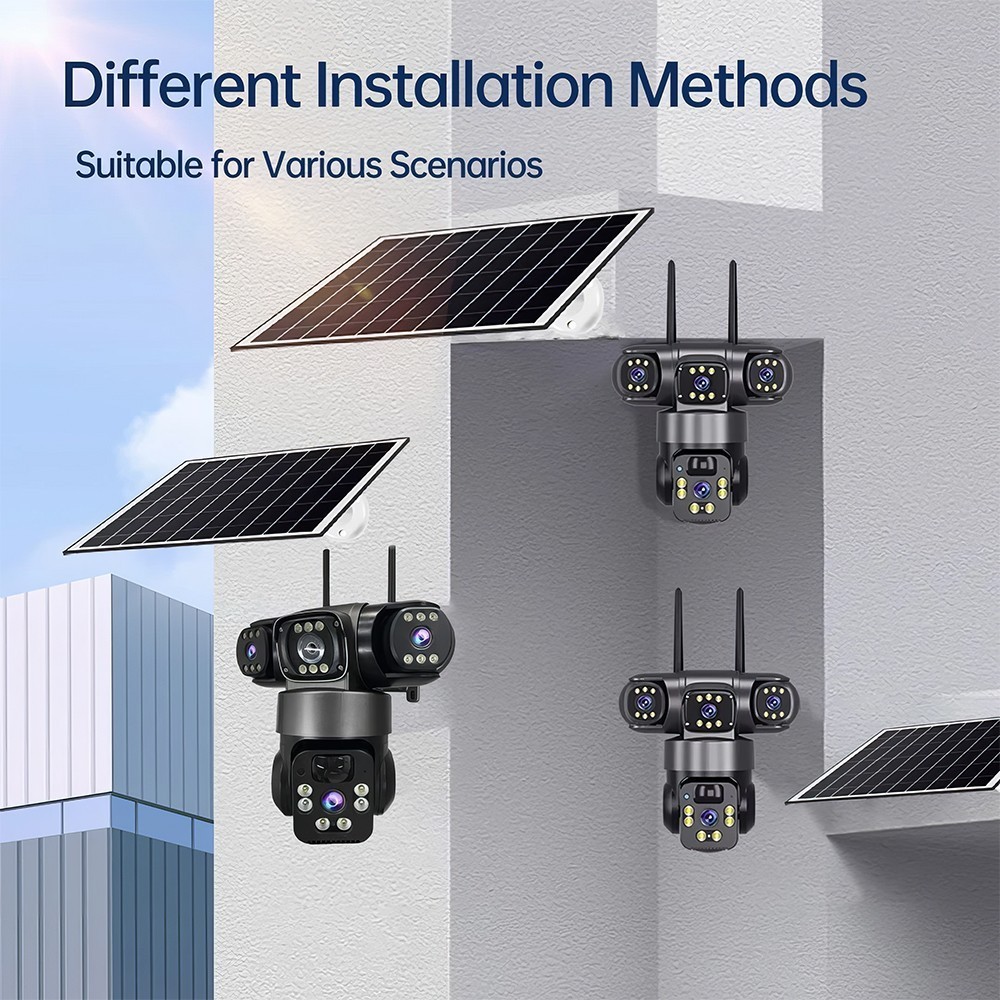 4PCS 16MP 4G SIM Solar Battery Security IP Camera Outdoor Home 4 Lens PTZ CCTV