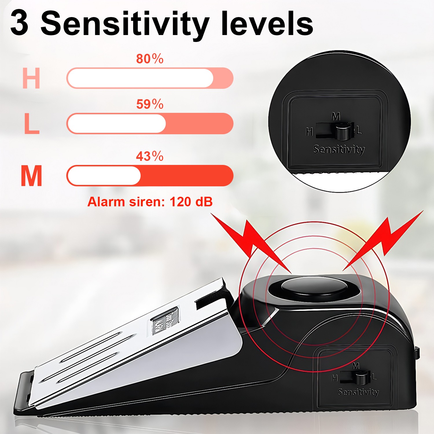 Wireless Door Stop Blocking Alarm Vibration Triggered Alert Security System