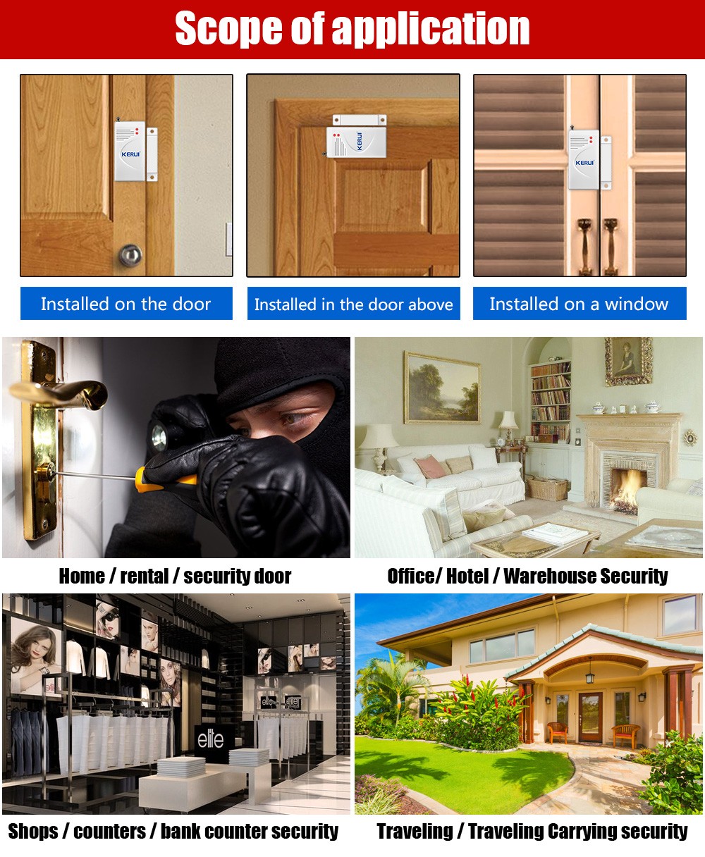 Wireless Magnetic Window/Door Sensor Detect For KERUI Home Security Alarm System