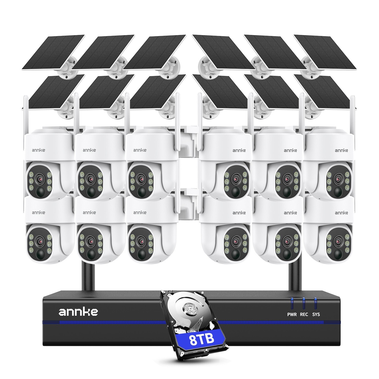 ANNKE 16CH NVR Wireless 4MP PT Color Security System Solar Power Two Way Audio