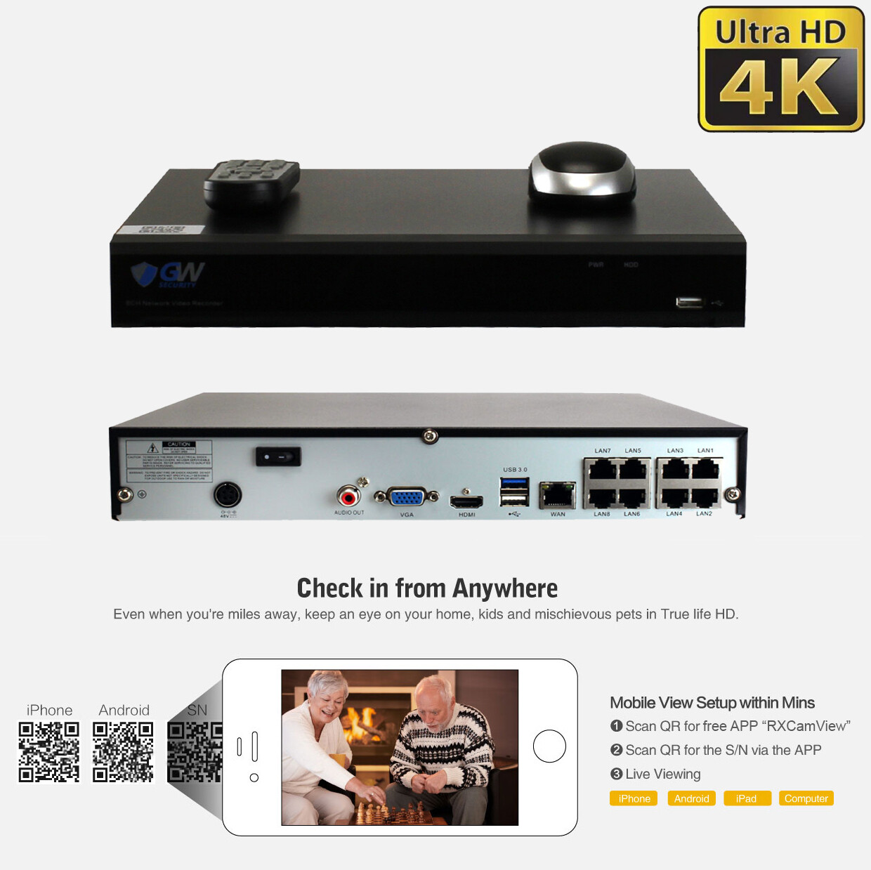8CH NVR 4 X 5MP Two Way Audio Full-time Color PoE IP Security Camera System 2TB