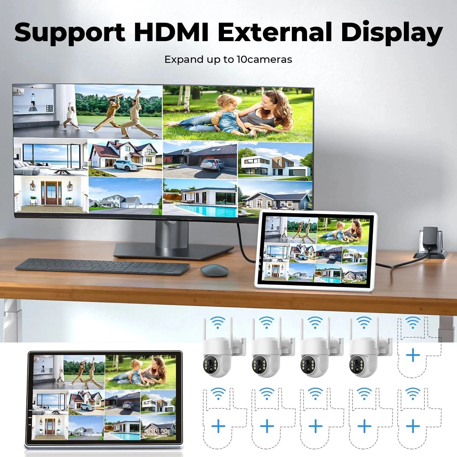 Wireless Solar Powered Security Camera System Outdoor 4MP PTZ Cameras NVR HDMI