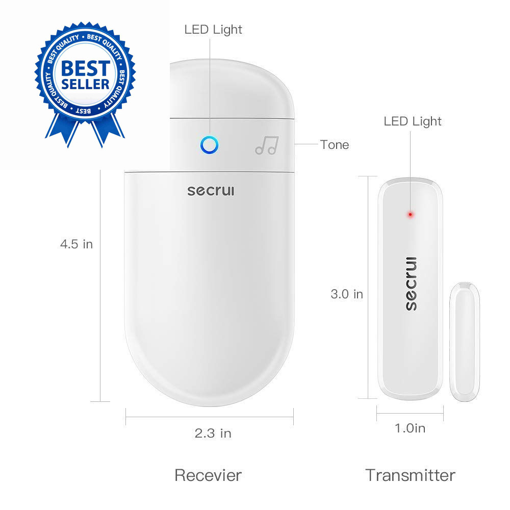 Door Chime When Opens, Opened Alarm for 1 Receiver+2 Sensor, White