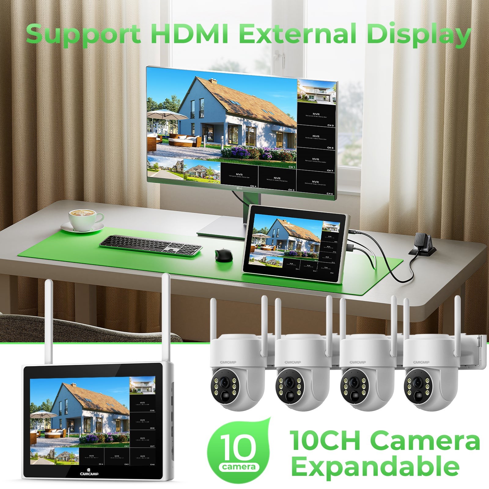4MP Solar Security Cameras Outdoor Wireless System Color Night Vision Spotlight
