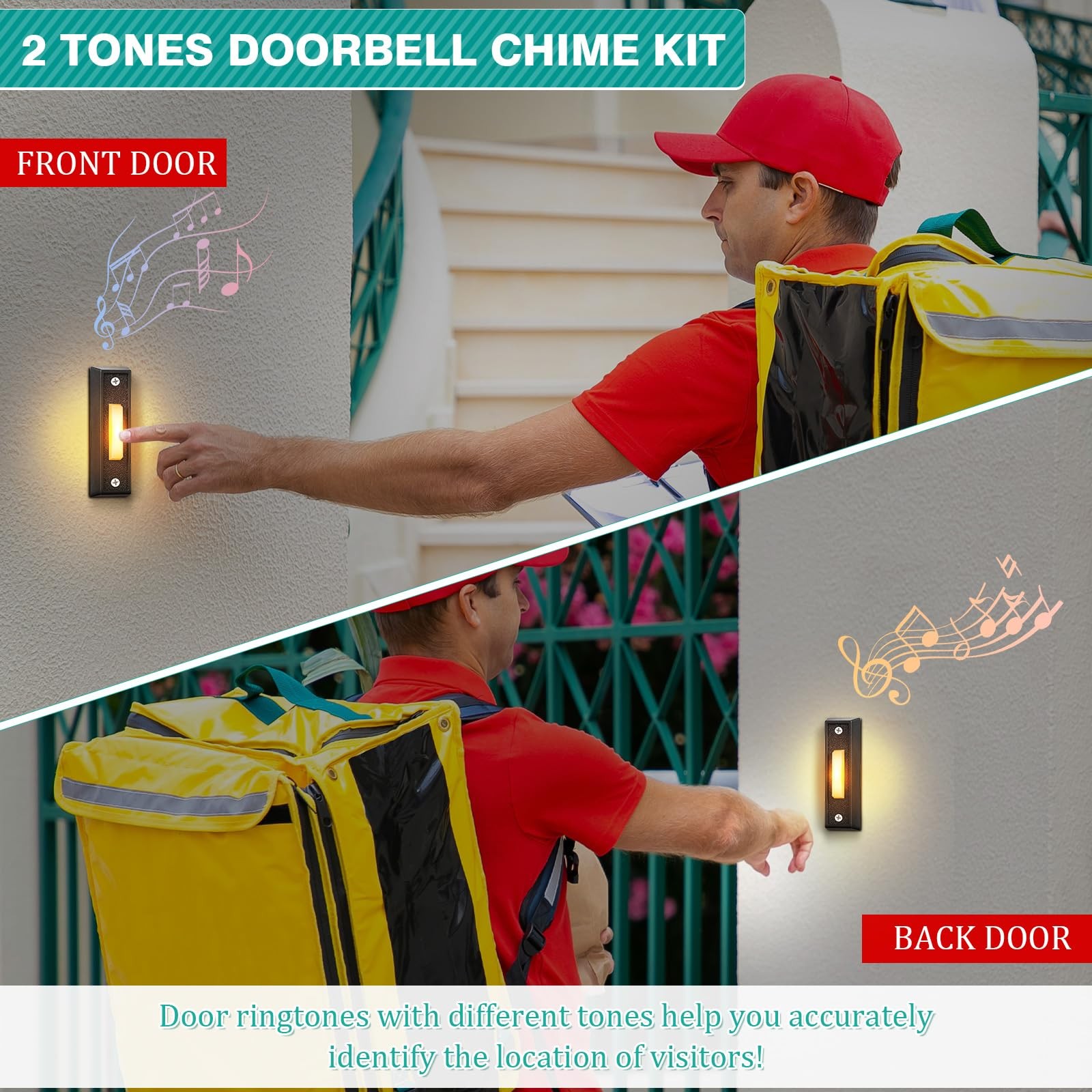 Saillong Wired Doorbell Chime with 2 Lighted Push Black, White, Yellow